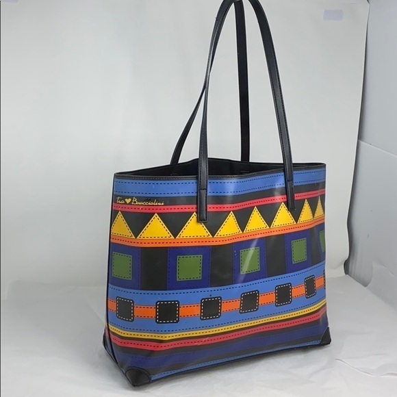 Tua Braccialini Large Black Multi Color Block Tote - Picture 1 of 12
